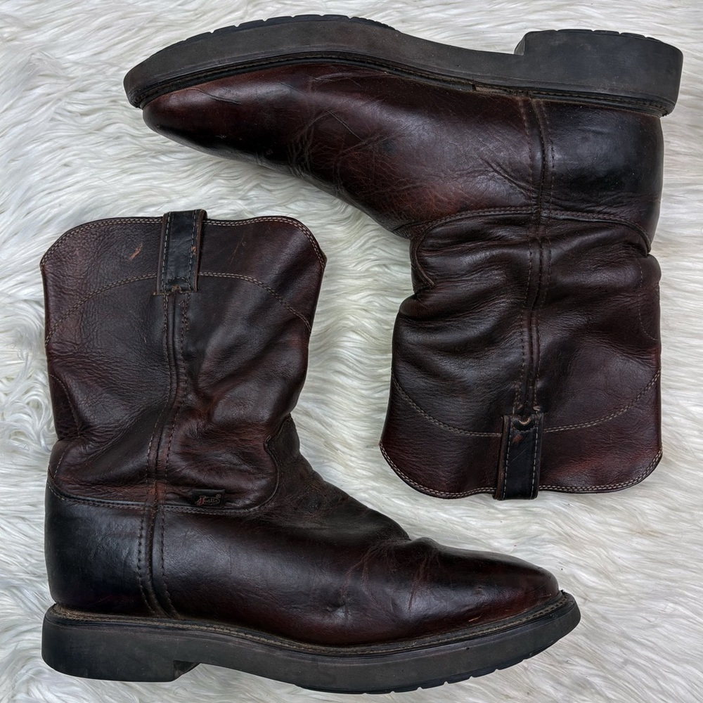 Justin Roper Vintage Leather Dark Brown Boots Mens 11 Cedar Shoe Tree Inserts
